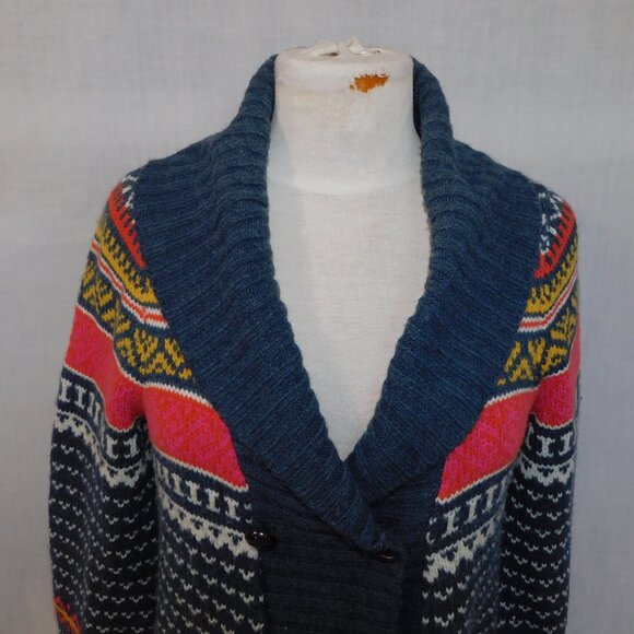 Bluenotes L Shawl Collar Gray orange Yellow White Double Button Cardigan Sweater - Picture 2 of 11